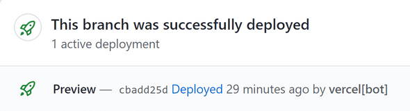 A successful deployment reported by Vercel to Github